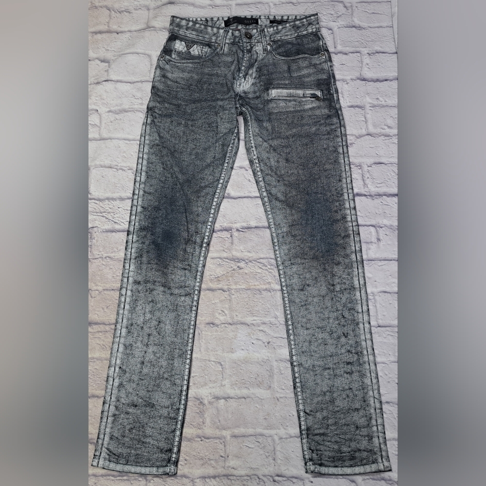 Guess Men's Slim Tapered Jeans Gray Black Acid Denim Garage Shop Stretch 28W